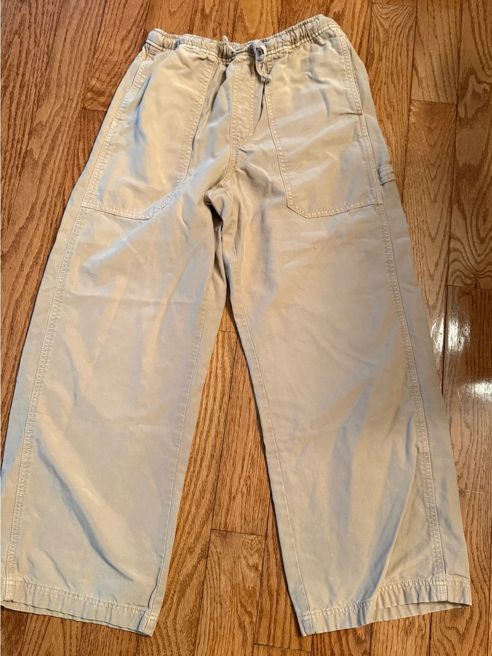Aerie Workwear Baggy High Waist Drawcord Waist Pants SZ Medium Beige - Picture 2 of 9